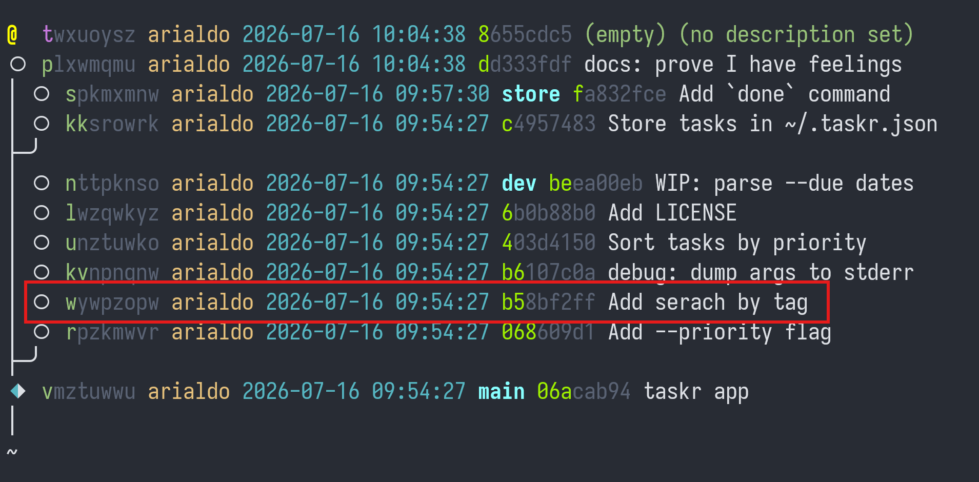 History
tree showing a commit with a typo in its description